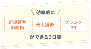 効率的に〈新規顧客の獲得〉〈売上拡大〉〈ブランドPR〉ができる３日間